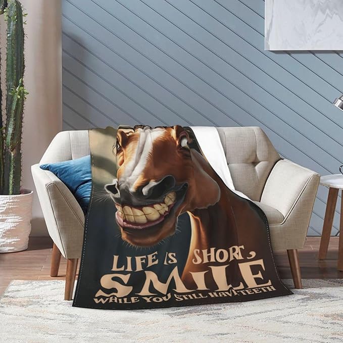 Funny Horse Throw Blanket Soft Fleece Blanket Men Women Gift for Kids Boys Girls for Party Couch Sofa Bed Deco Blankets 50x40 Inches-Ruum Studio Home