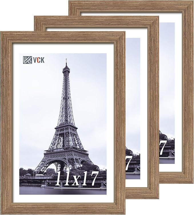 VCK 11x17 Picture Frame Set of 3 - Brown Walnut, Natural Textured Solid Wood Picture Poster Frame, Wall Gallery Frame-Ruum Studio Home