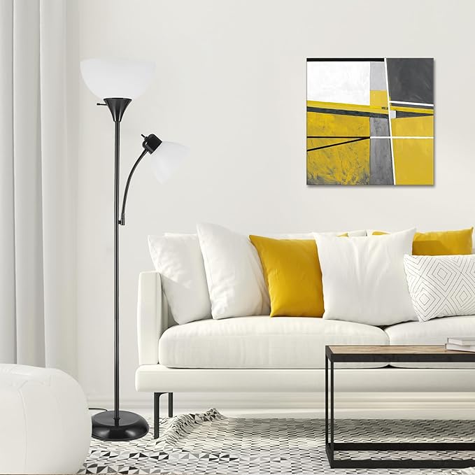 GLOBE Electric 67135 72" Torchiere Floor Lamp and Adjustable Reading Light, Matte Black, Frosted Shade, Dual Rotary Switch, 3-Step Dimming, Modern Lighting for Living Room or Office-Ruum Studio Home