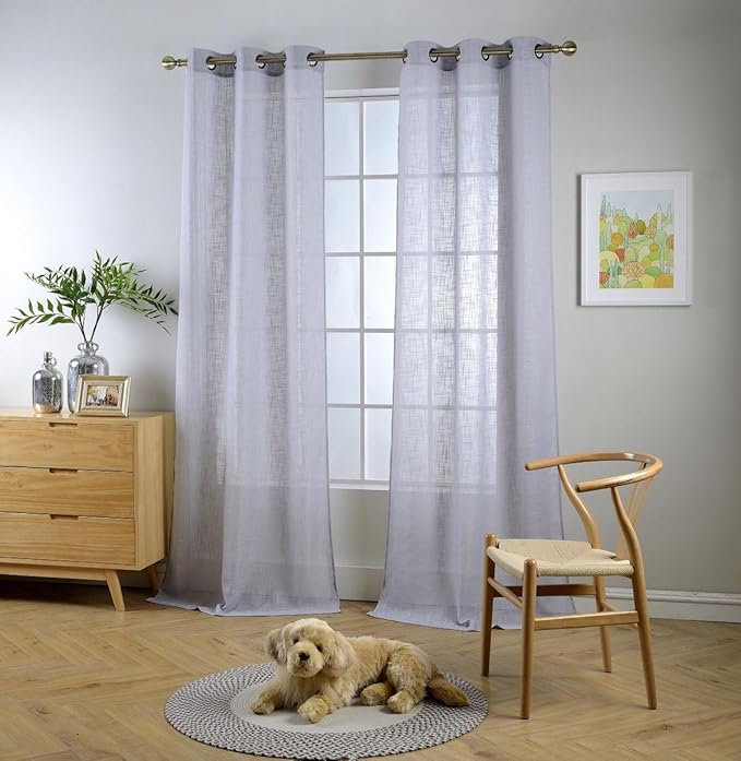 MIUCO Semi Sheer Curtains Poly Linen Textured Solid Grommet Curtains 95 Inches Long for Bedroom 2 Panels (2 x 37 Wide x 95" Long) Silver-Ruum Studio Home