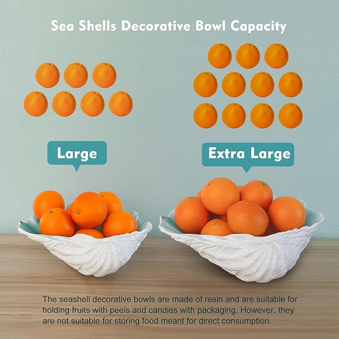 Large Turquoise-Aqua blue Sea Shells Decorative Bowl Resin Clam Shell Bowl Beach Decorations for Home Coastal Beach Decor Decoration Storage Bowls & Home Office Nautical Themed Party Decor -10.2-1PC-Ruum Studio Home
