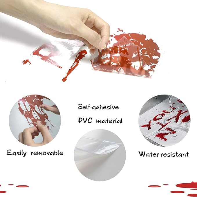 8 Sheets Halloween Window Clings, Bloody Handprint Footprint Window Stickers Scary Halloween Decorations Self Adhesive Wall Decal for Party Bathroom Car Door Zombi Restroom Sign Decals-85 Pcs-Ruum Studio Home