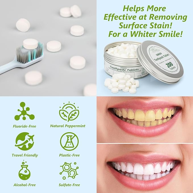 200 Pcs Toothpaste Tablets - Nano Hydroxyapatite Natural Whitening, Reduce Sensitivity,Fluoride & Plastic Free, Eco Friendly & Travel Mouthwash Tablets-Ruum Studio Home