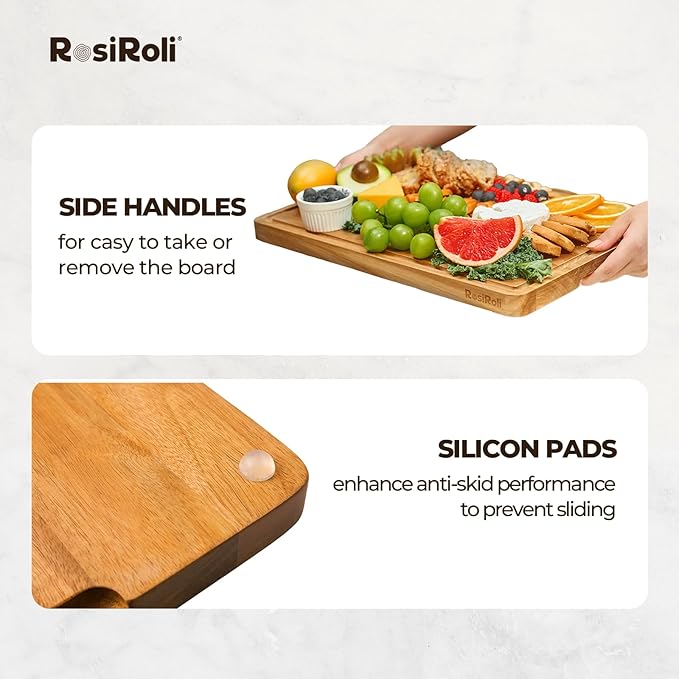 Acacia Wood Cutting Board for Kitchen, 3 Set with Holder - FSC Certified Large Wood Charcuterie Cheese Board with Handles and Juice Grooves, Wooden Chopping Block, Ideal Gift Set of 3 (S/M/L)-Ruum Studio Home