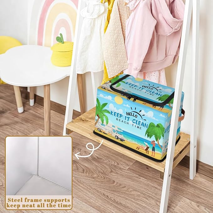 Rectangular Storage Baskets for Shelves - Waterproof Foldable Laundry Basket, Nursery Hamper, Reusable Toy Bin for Organizing Toys, Books, Clothes, Closet 14"x10.2" x10.4"(Beach)-Ruum Studio Home
