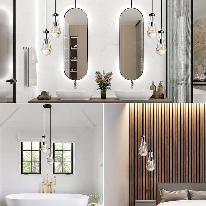 Black Raindrop Pendant Lights Kitchen Island, Bronze 2-Light Cluster Pendant Light for Dining Room, Dimmable Hanging Pendant Lighting Bedroom Light Fixture Ceiling Chandelier for Foyer-Ruum Studio Home