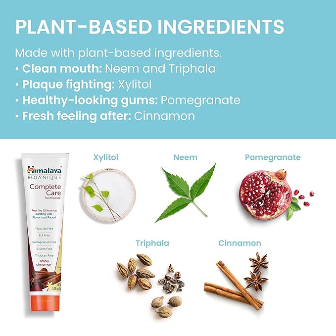 Himalaya Botanique Complete Care Toothpaste, Herbal, Cinnamon Flavor, Fights Plaque, Freshens Breath, Fluoride Free, No Artificial Flavors, SLS Free, Cruelty Free, Foaming, 5.29 Oz, 4 Pack-Ruum Studio Home