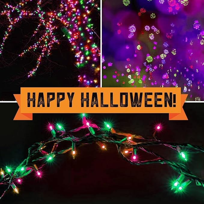 150LIGHTS Orange Purple and Green Extra-Bright with End Connectors Halloween Decorative Lights 9.72m UL Certified Mini String Light Set Waterproof for Halloween Home Garden Tree Party Patio-Ruum Studio Home