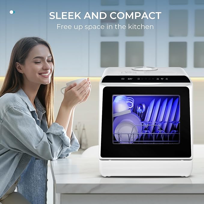 EUHOMY Mini Portable Dishwasher Countertop Compact Dishwashers, Tabletop Small Dishwasher with 5L Built-in Water Tank with 6 Modes and Baby Care for Apartments& RVs, No Hookup Needed-Ruum Studio Home