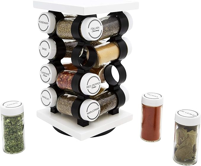 Orii Spice Rack 16 Jar Set White Filled with Spices - Rotating Standing Rack Shelf Holder & Countertop Spice Rack Tower Organizer for Kitchen Spices-Ruum Studio Home