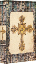 Vintage Style Wooden Decorative Book Box - Faux Leather, Christian Cross Pattern, Gift Idea-Ruum Studio Home