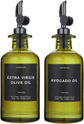 Green Glass Olive Oil Dispenser Bottle For Kitchen By Verpsace,Avocado Oil Dispenser Set, Modern Decor, Gold Kitchen Accessories for Home, Airbnb, Cafe (Black, Set of 2)-Ruum Studio Home