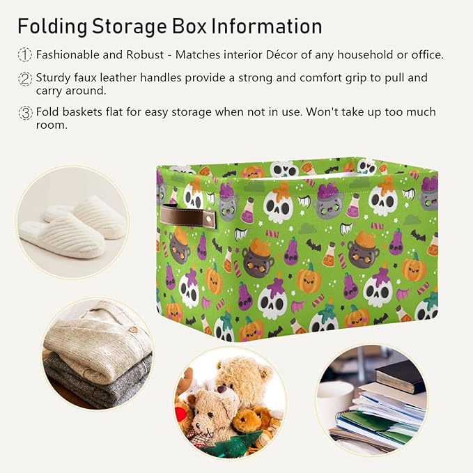 Storage Basket Bin Halloween Horror Pumpkin Organizer Basket Collapsible Shelf Basket Cube with handle for Nursery Bedroom Bathroom-Ruum Studio Home