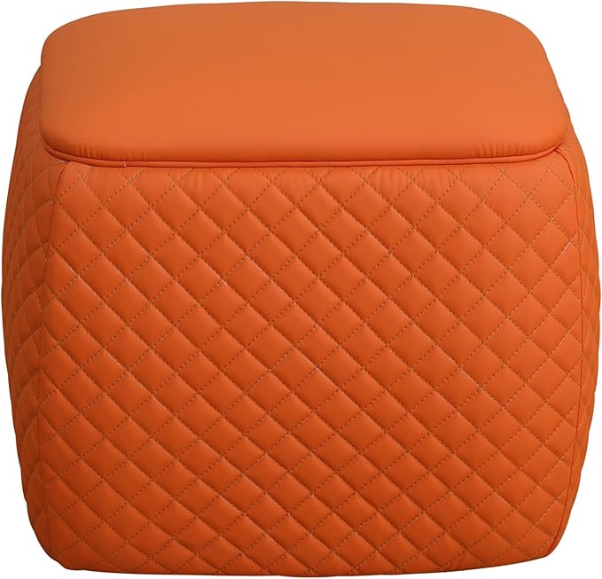 Ottoman Rectangular Storage Ottoman Bench, Faux Leather Footrest, Stool Footstool for Living Room, Bedroom, Entryway, Orange, 19.5"x15.5"x18"-Ruum Studio Home