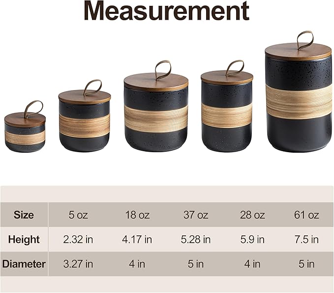 Large Storage Containers with Lids, Ceramic Coffee Container Kitchen Food Storage Jars for Spice Sugar Tea Bag, Stackable Decorative Jars for Counter, Black & 61oz-Ruum Studio Home