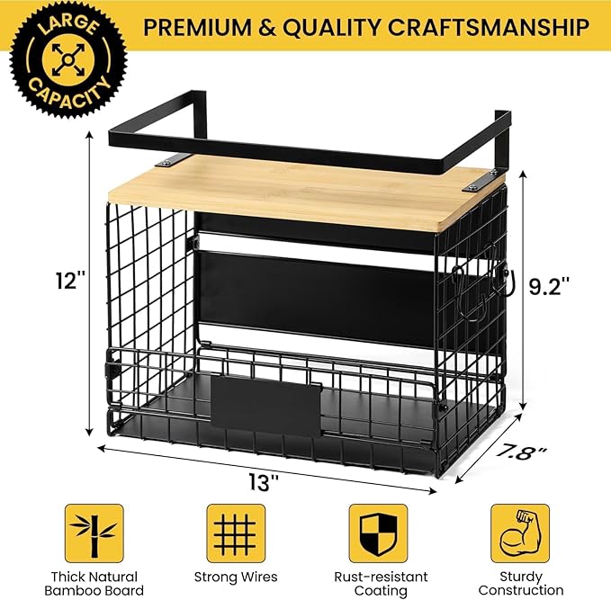 [WIDER Shelf]2 SET Strong Magnetic Shelf Basket for Fridge with Tag & Bamboo Top, XXL Large Magnetic Spice Rack Shelves for Side of Refrigerator, Kitchen Pantry Storage Organizer for Food Fruit Veg-Ruum Studio Home