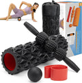 5 in1 Foam Roller Set, Trigger Point Foam Roller, Massage Roller Stick, Massage Ball, Resistance Band for Deep Muscle Massage Pilates Yoga,Fitness Exercise for Whole Body (Pure Black)-Ruum Studio Home
