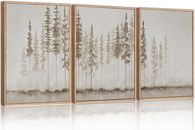 HPNIUB Large Misty Forest Framed Canvas Art Print Set, Modern Foggy Pine Tree Wall Decor, Pastel Nature Landscape, Abstract Foggy Forest Plant Art for Living Room, Bedroom, Office - 16" x 24" x 3-Ruum Studio Home