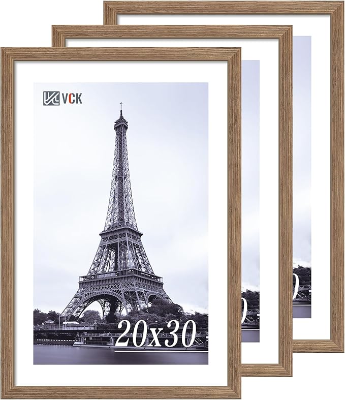 VCK 20x30 Frame 3 Pack - Brown Walnut, Natural Textured Solid Wood Poster Picture Frame, Wall Mounting Hanging-Ruum Studio Home