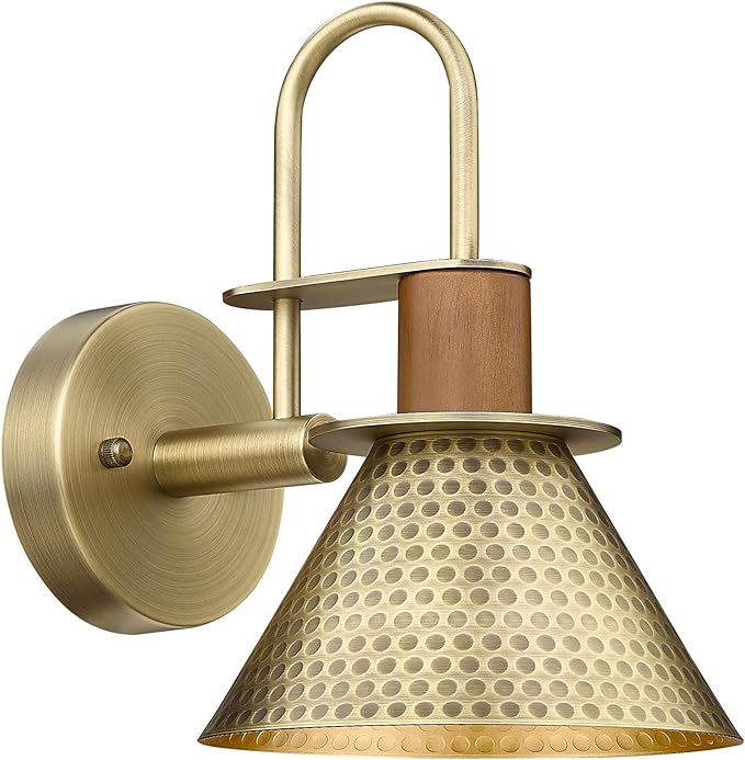 Antique Brass Wall Sconce, HWH Gooseneck Barn Wall Light Fixtures, 1-Light Single Wall Vanity Light, Farmhouse Wall Lamp for Bedroom Bedside Kitchen Hallway, Hammered Metal Shade, 5HZG74B-L BG-Ruum Studio Home