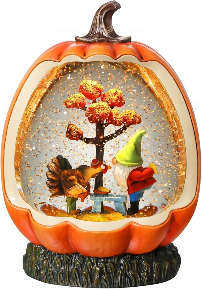 Fall Snow Globe Pumpkin Fall Decorations for Home Gnome Turkey Swirling Glitter Timer Thanksgiving Gift Autumn Harvest Fall Decor-Ruum Studio Home