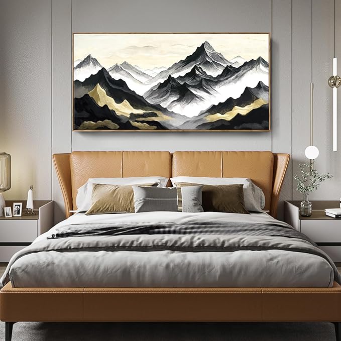 amatop Framed Extra Large Wall Art for Office Abstract Mountain Motivational Canvas Print Black and White Landscape Picture Zen Nature Giant Artwork for Contemporary Living Room Bedroom Decor 58x29 Inch-Ruum Studio Home