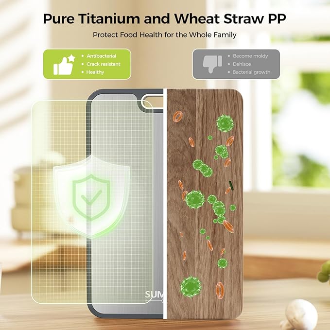 Titanium Cutting Board for Kitchen, Cutting Board Double Sided Food Grade, Pure Titanium and Wheat Straw PP, Easy to Clean Large Size 16”×11”-Ruum Studio Home