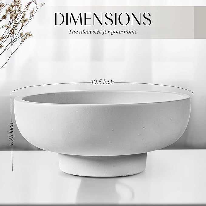 Large Decorative Bowl for Home Decor – Concrete Fruit Bowl for Kitchen Counter | Key Bowl for Entryway Table | Pedestal Bowl for Modern Decor | Coffee Table Centerpiece-Ruum Studio Home