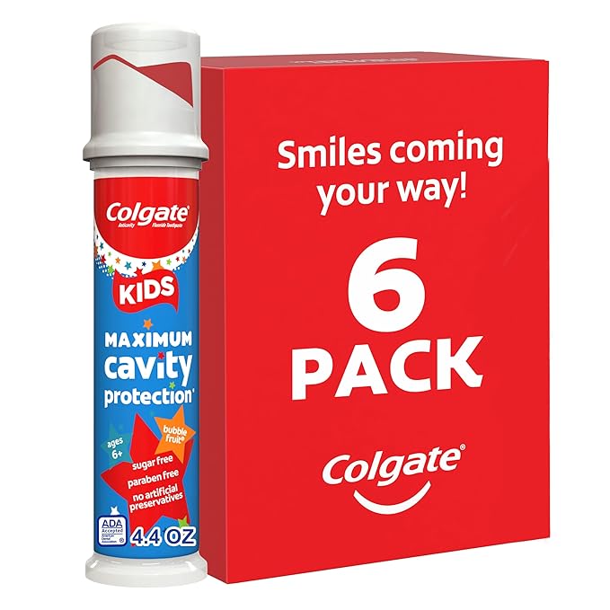 Colgate Kids Toothpaste Pump with Fluoride for Cavity Protection, Ages 6+, ADA Accepted, Bubble Fruit, 4.4 Ounce, 6 Pack-Ruum Studio Home