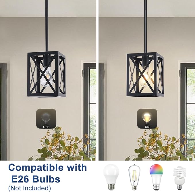 Farmhouse Lantern Pendant Light Fixtures Ceiling Hanging Rustic Chandelier Black (1 Light)-Ruum Studio Home