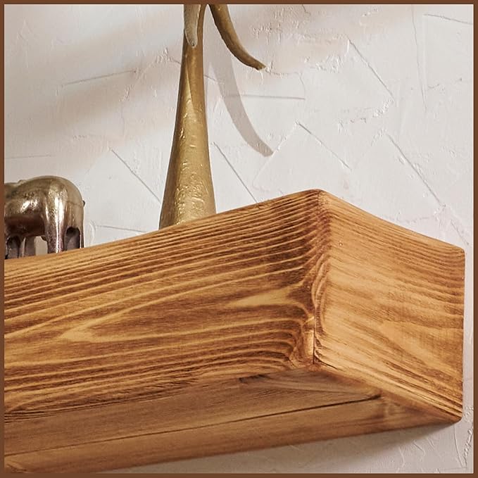 Handmade Fireplace Mantel Shelf 48", Extra Wide Rustic Wood Mantles for Over Fireplace, Wall Mounted Floating Mantel Shelves for Living Room Decor (Light Rustic, 48Lx6Hx8D)-Ruum Studio Home