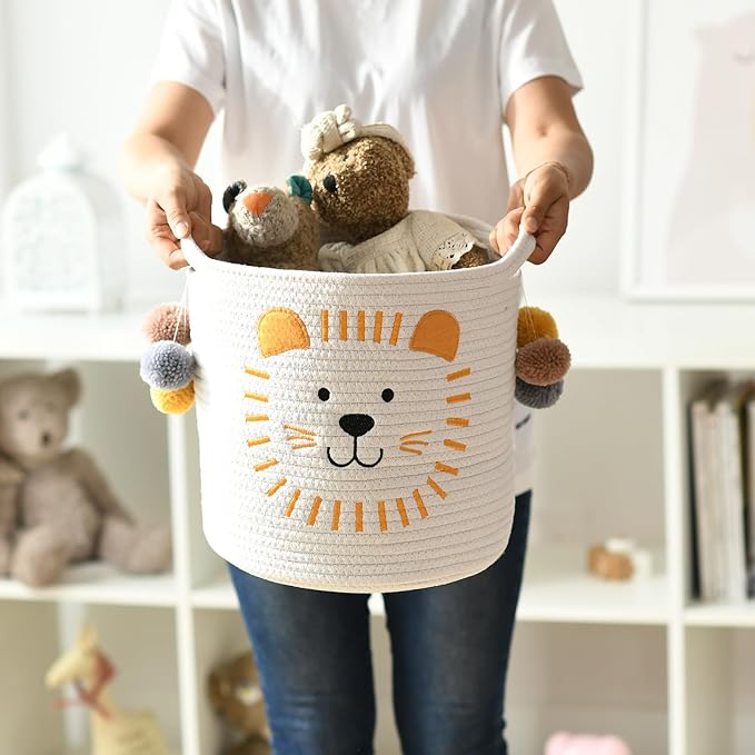 INough Toy Storage Baskets Cute Laundry Basket with Handles Dog Toy Storage Basket Durable Large Cotton Rope Storage Bins Home Organizer Solution for Office, Bedroom, Closet, Toys & Laundry (Lion)-Ruum Studio Home