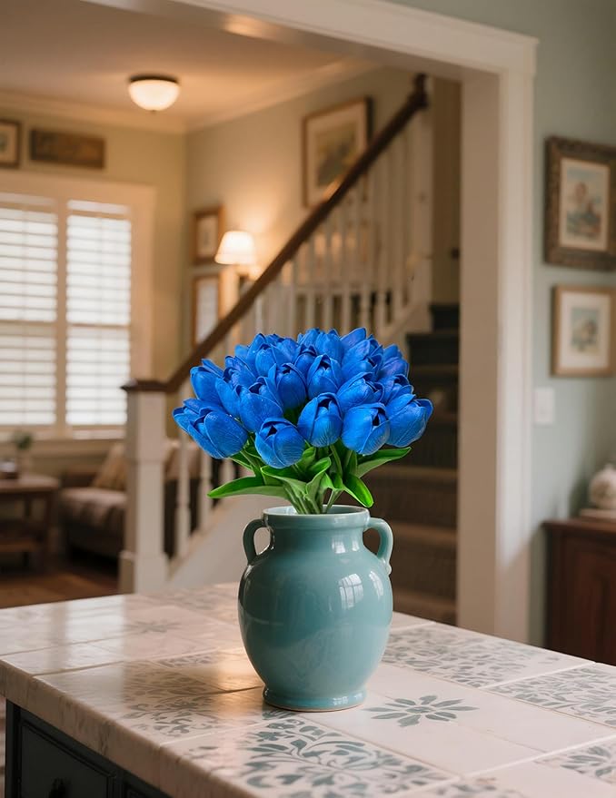 Artificial Tulips Flowers Long Stem Faux Tulips 15PCS Real Touch Fake Tulip for Vase Farmhouse Kitchen Spring & Wedding Home Decor-Ruum Studio Home