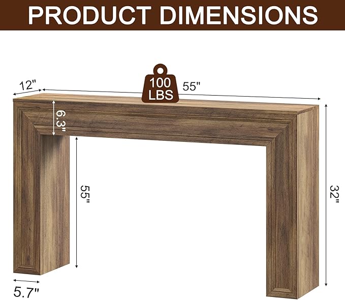 Rresyet 55 Inch Long Console Table, Sofa Table Behind Sofa, Wooden Entryway Table, Farmhouse Entryway Table for Entry, Hallway, Living Room (Wood)-Ruum Studio Home