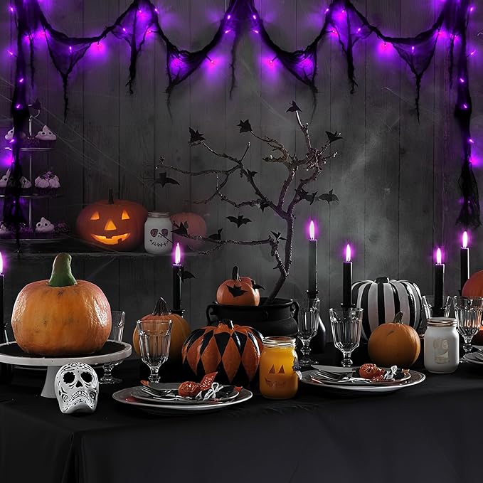 Halloween Horror Atmosphere Lights, Orange&Purple LED String Lights with 9.9FT Creepy Black Gauze, Battery Powered with Timer & 8 Flashing Modes (Purple)-Ruum Studio Home