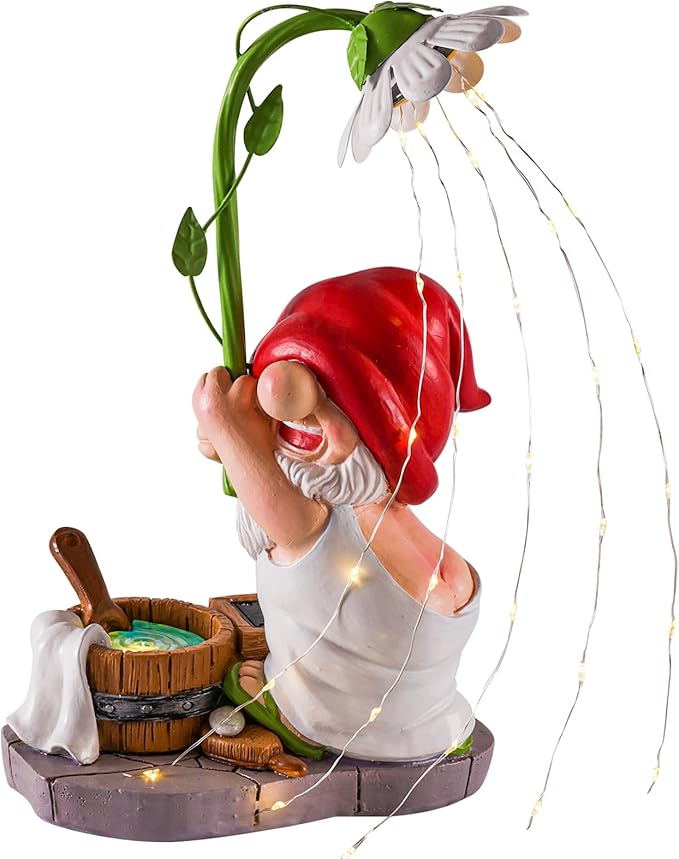 WINTS Garden Gnomes Outdoor Statue with Solar Lights,Bathing Funny Gnome Solar Garden Decorations for Lawn, Balcony,Yard,Patio Gnome Gifts for Mom-Ruum Studio Home