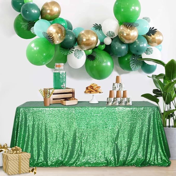 SquarePie Sequin Tablecloth 90 x 132 Inch Green Sparkly Table Cloth for Wedding Party Decoration-Ruum Studio Home