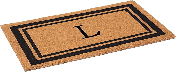 Calloway Mills 152962448 Black Border 24" x 48" Monogram Doormat (Letter L)-Ruum Studio Home