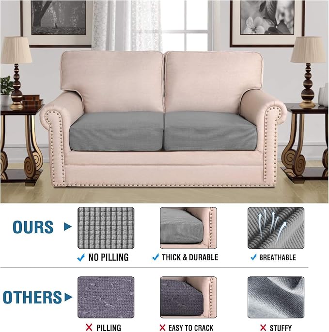 H.VERSAILTEX Super Stretch Individual Seat Sofa Covers Couch Slipcover Sets Thick Jacquard Textured Twill Fabric (2 Piece Medium Cushion Covers, Dove)-Ruum Studio Home