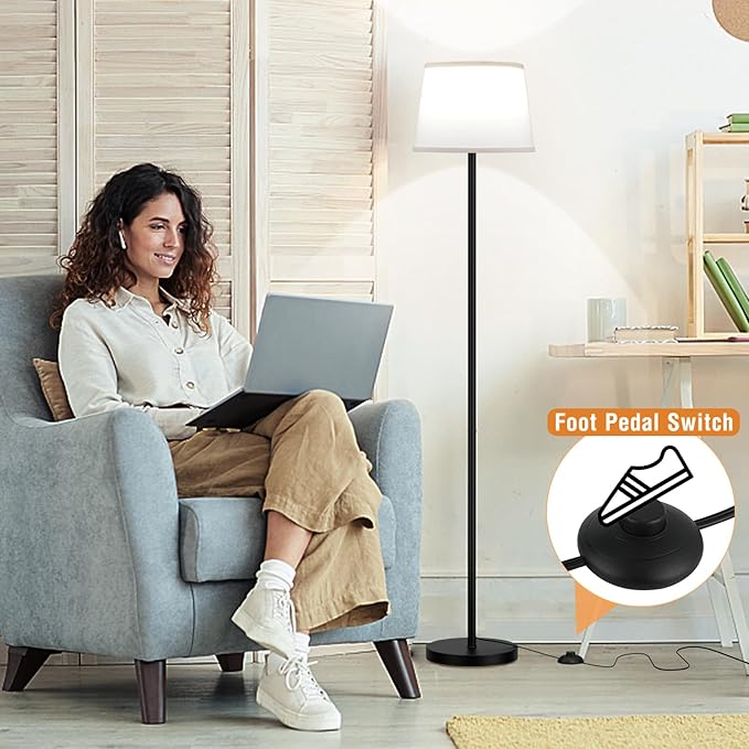 Floor Lamps for Living Room - 3 Color Temperatures Standing Lamp with White Shade, Modern Floor Lamp with LED Bulbs, Black Tall Lamp for Bedroom Office(9W Bulb Included)-Ruum Studio Home