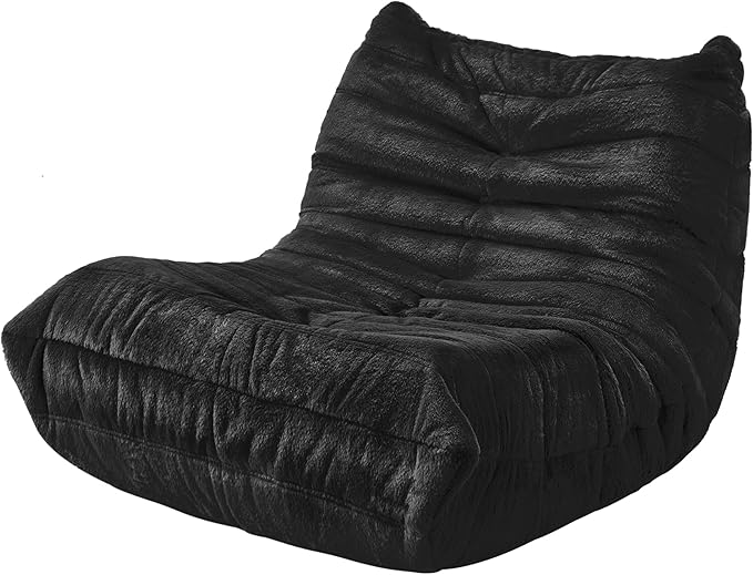Bean Bag Chairs for Adults Giant Bean Bag Chair Memory Foam BeanBag Chair Big Bean Bag Sofa with Filler Faux Fur Fireside Beanbags Lazy Sofa for Living Room Bedroom Dorm Office (Black Plush)-Ruum Studio Home