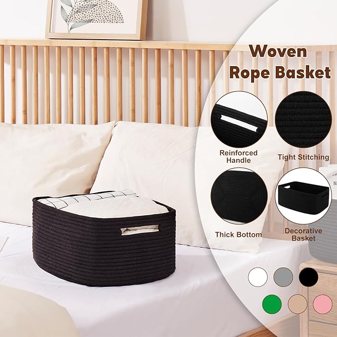 OIAHOMY Storage Basket for Shelves, Closet Cube Storage Bins Baskets for Clothes Blanket Towels, Baby Nursery, Toy Baskets Box, Woven Rope Basket, 15.75*11.81*7.09 IN, 2 Packs Black-Ruum Studio Home