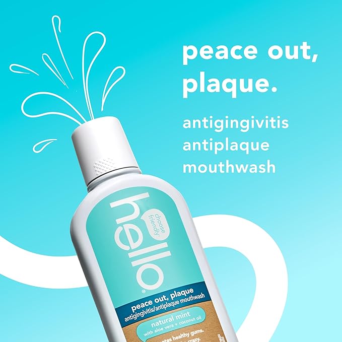 Hello Peace Out Plaque, Antigingivitis Alcohol Free Mouthwash, Natural Mint with Aloe Vera and Coconut Oil, Fluoride Free, Vegan, SLS Free and Gluten Free, 16 Ounce (Pack of 3)-Ruum Studio Home