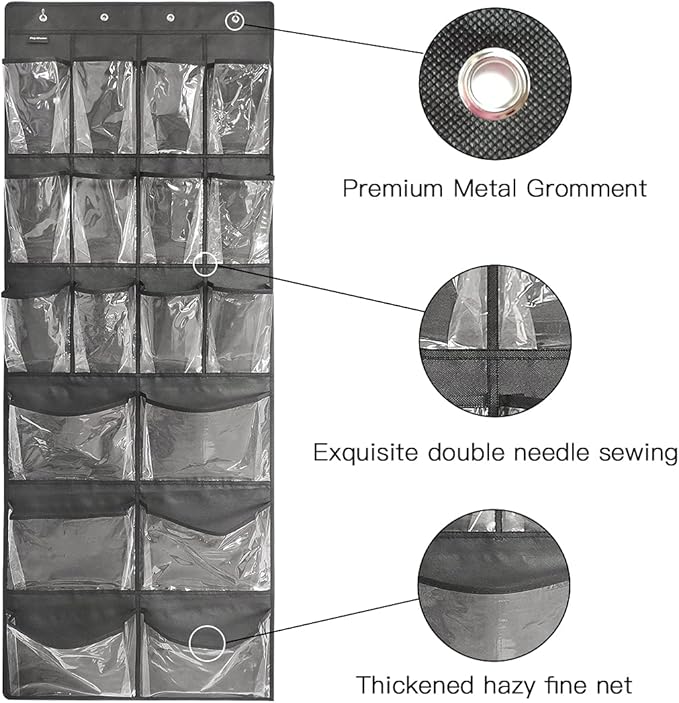 Extra Large Hanging Over Door Shoe Organizer, Closet Shoe Rack - 12+6 Crystal Pockets, 4 Hooks, Black (59"x 21.6")-Ruum Studio Home