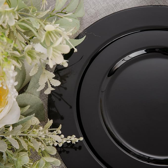 FLOWERCAT 60PCS Black Plastic Plates - Heavy Duty Black Disposable Plates for 30 guests Halloween Party/Wedding/New Year - Include 30PCS 10.25inch Dinner Plates and 30PCS 7.5inch Dessert Plates-Ruum Studio Home