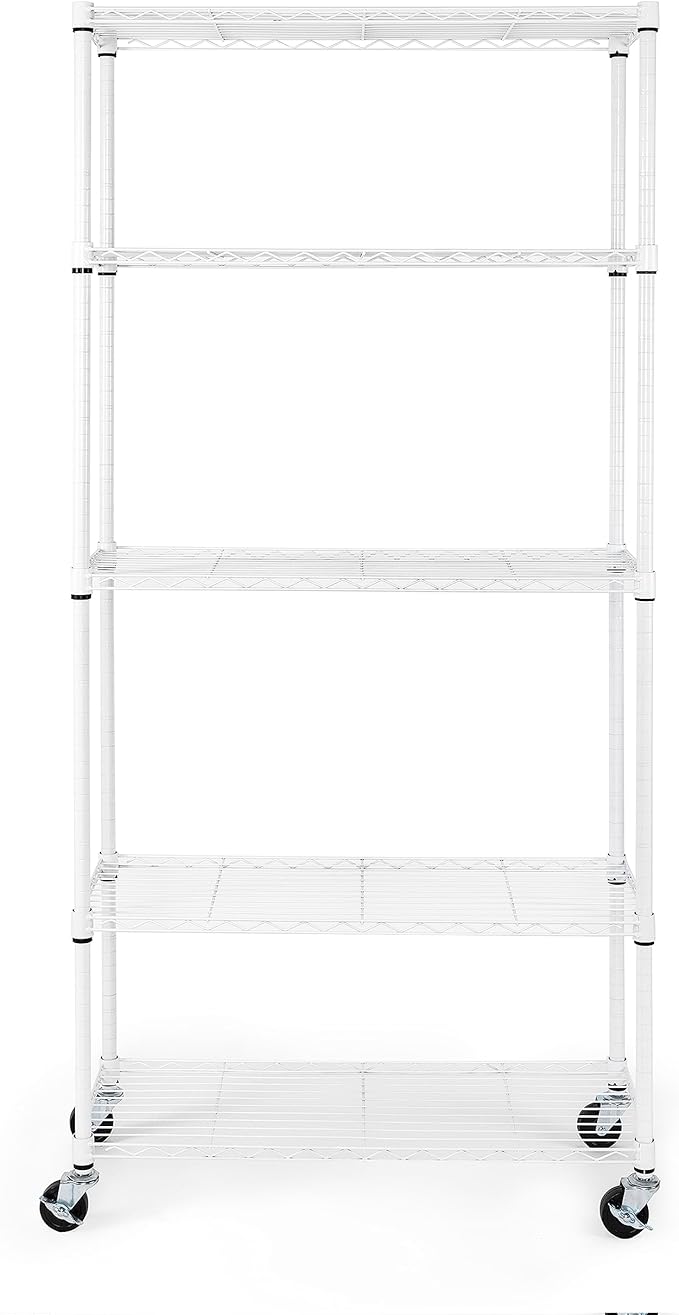 Seville Classics UltraDurable Heavy Duty NSF Solid Steel Wire Rack Storage Unit, Organizer for Garage, Warehouse, Office, Restaurant, Classroom, Kitchen, White, 5-Tier Shelving, 36" W x 14" D-Ruum Studio Home