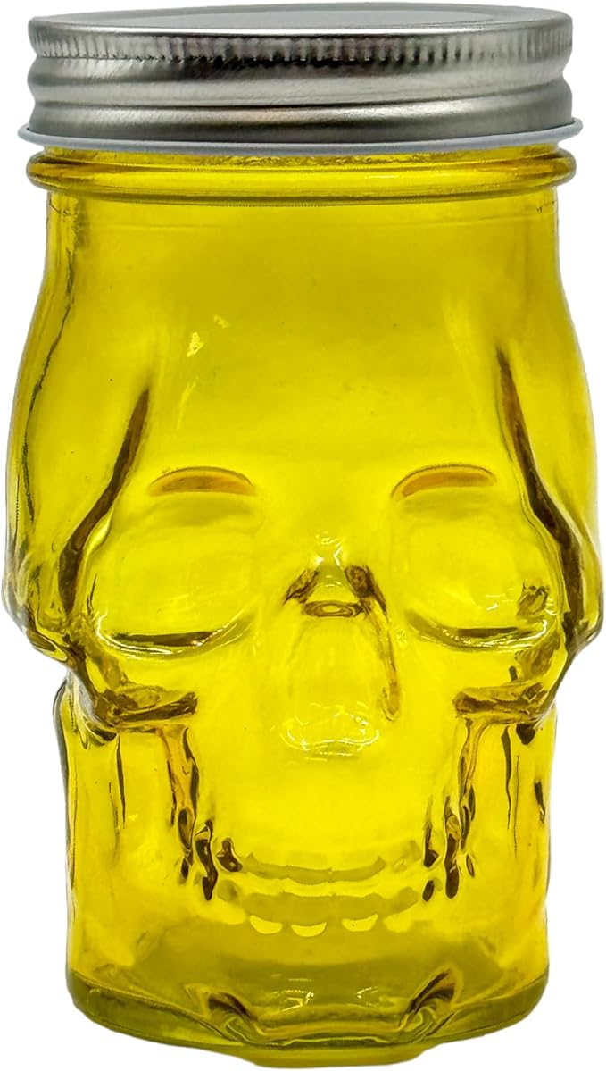 Generic 14 oz Colorful Skull Glass Mason Jar – Mix & Match 7 Vibrant Colors, Large & Durable! (Yellow)-Ruum Studio Home