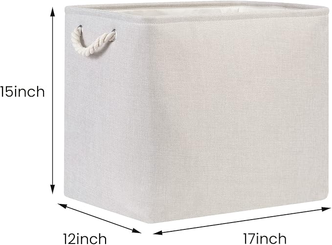 Bidtakay Fabric Beige Baskets Extra Large Organization Baskets for Clothes Set of 2 Collapsible Storage Bins for Shelves Cabinet 17x12x15 In Organizing Bins for Bedroom Blankets Pillow Towels Storage-Ruum Studio Home