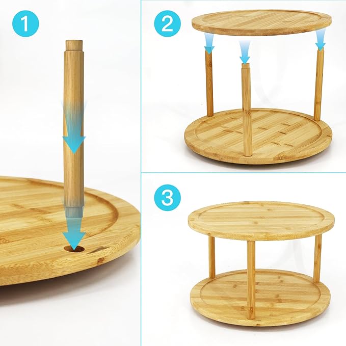 Wood Lazy Susan Organizer Bamboo 2-Tier Rotating Storage Rack – 360° Turntable Organizer for Kitchen, Spices, Cosmetics-Ruum Studio Home