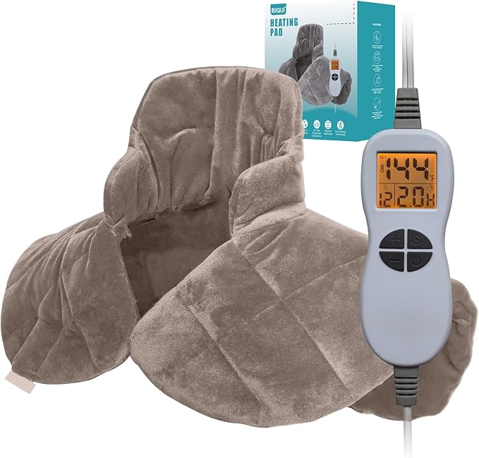 Ruqiji 19" x 24" Weighted Neck&Shoulder Heating Pad, 2.5lbs with 12 Temperature Settings&Countdown timer,Pain Relief for Neck/Shoulders/Menstrual Pain, Christmas Gifts for Women Men Mom Dad(Light Tan)-Ruum Studio Home